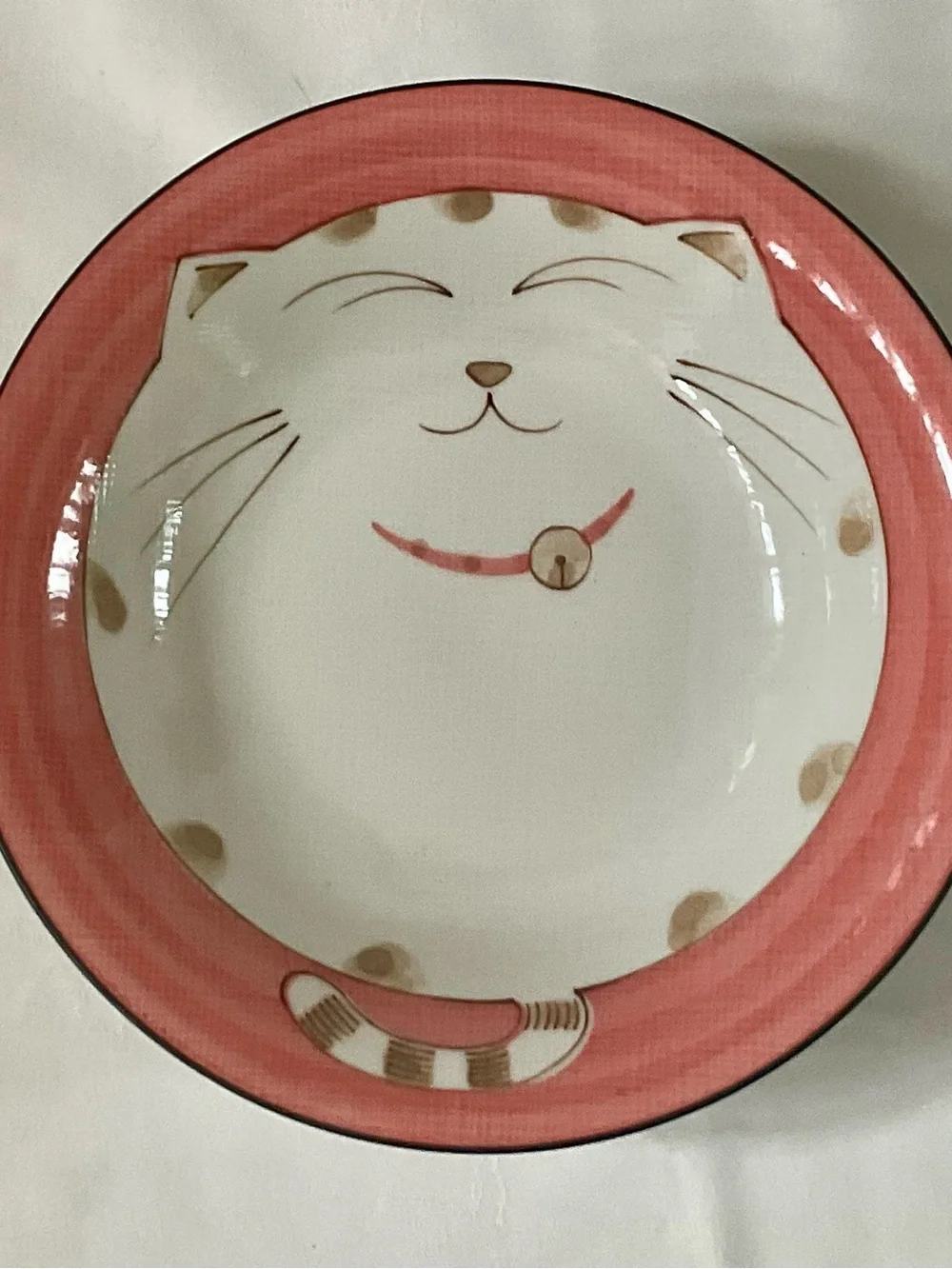 Japanese Smiling Cat Lucky Plate and Bowl Set